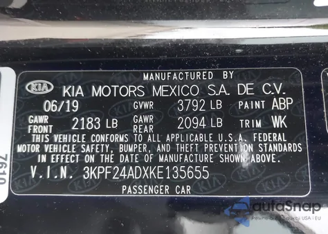 2019 Kia Forte Lxs from USA, damaged, VIN 3KPF24ADXKE135655